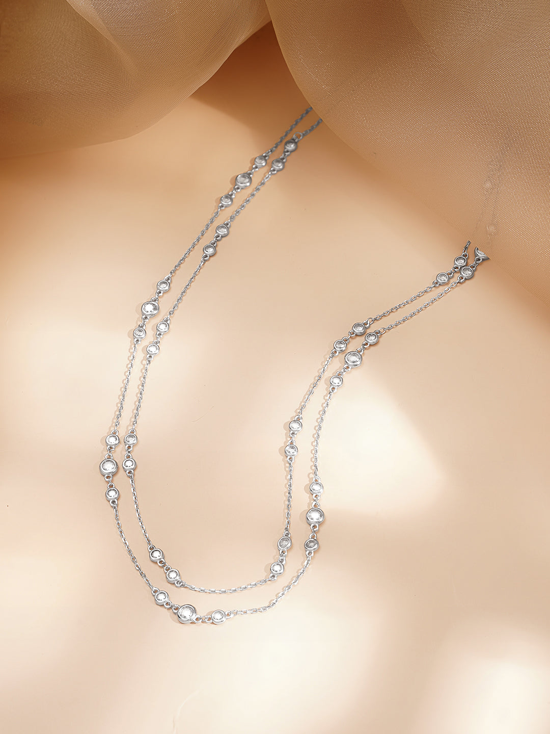 925 Fine Silver Dual Layer Crystal Necklace