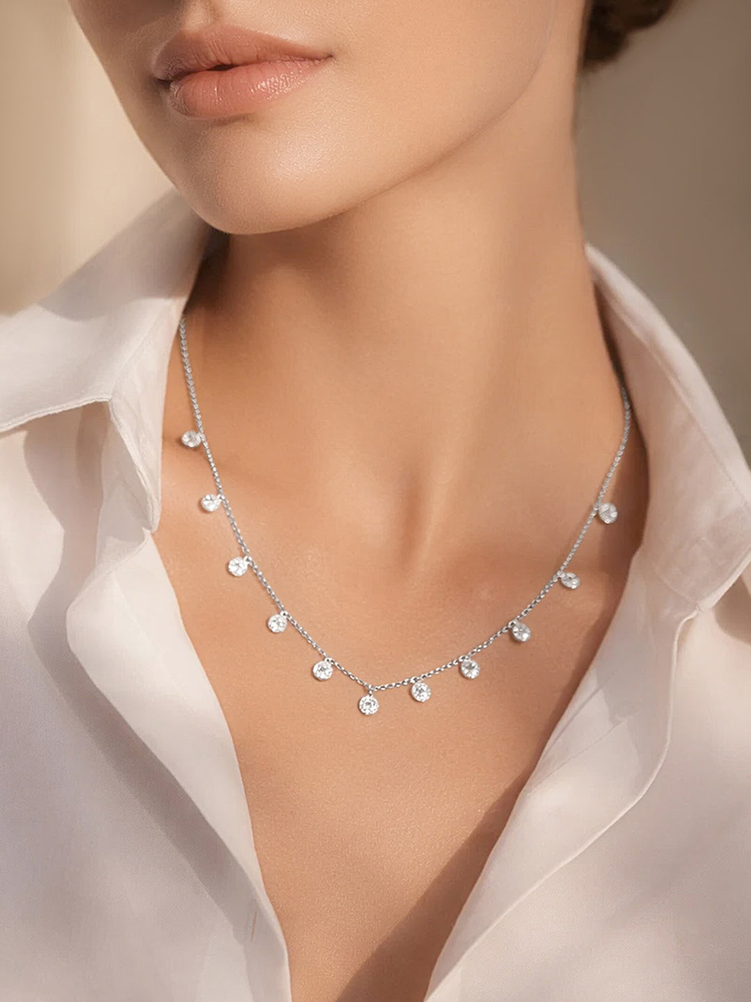 925 Fine Silver Crystal Drop Charm Necklace