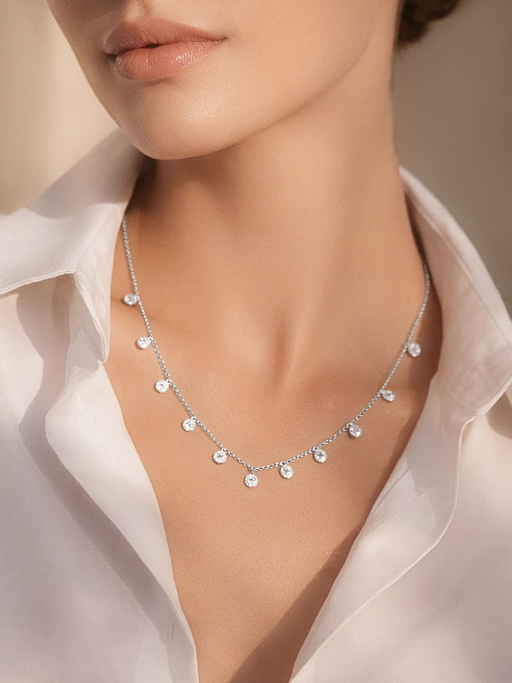 925 Fine Silver Crystal Drop Charm Necklace