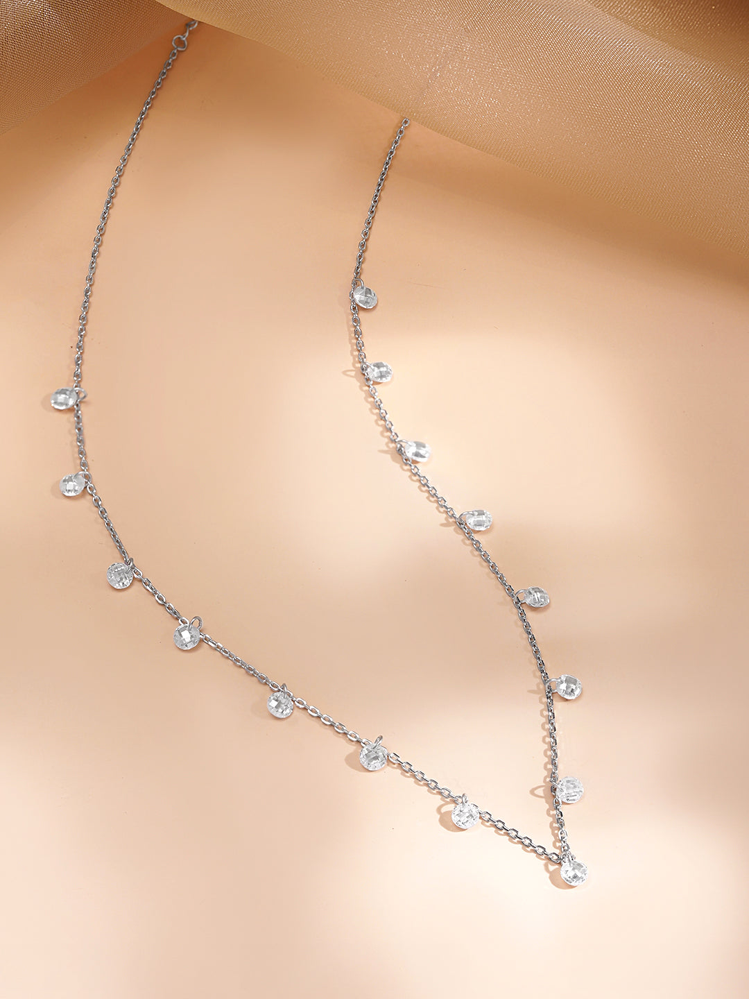 925 Fine Silver Crystal Drop Charm Necklace