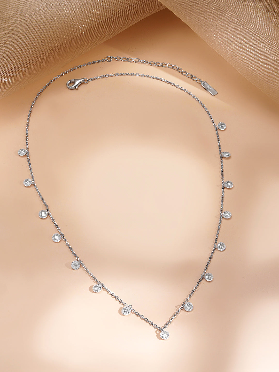 925 Fine Silver Crystal Drop Charm Necklace