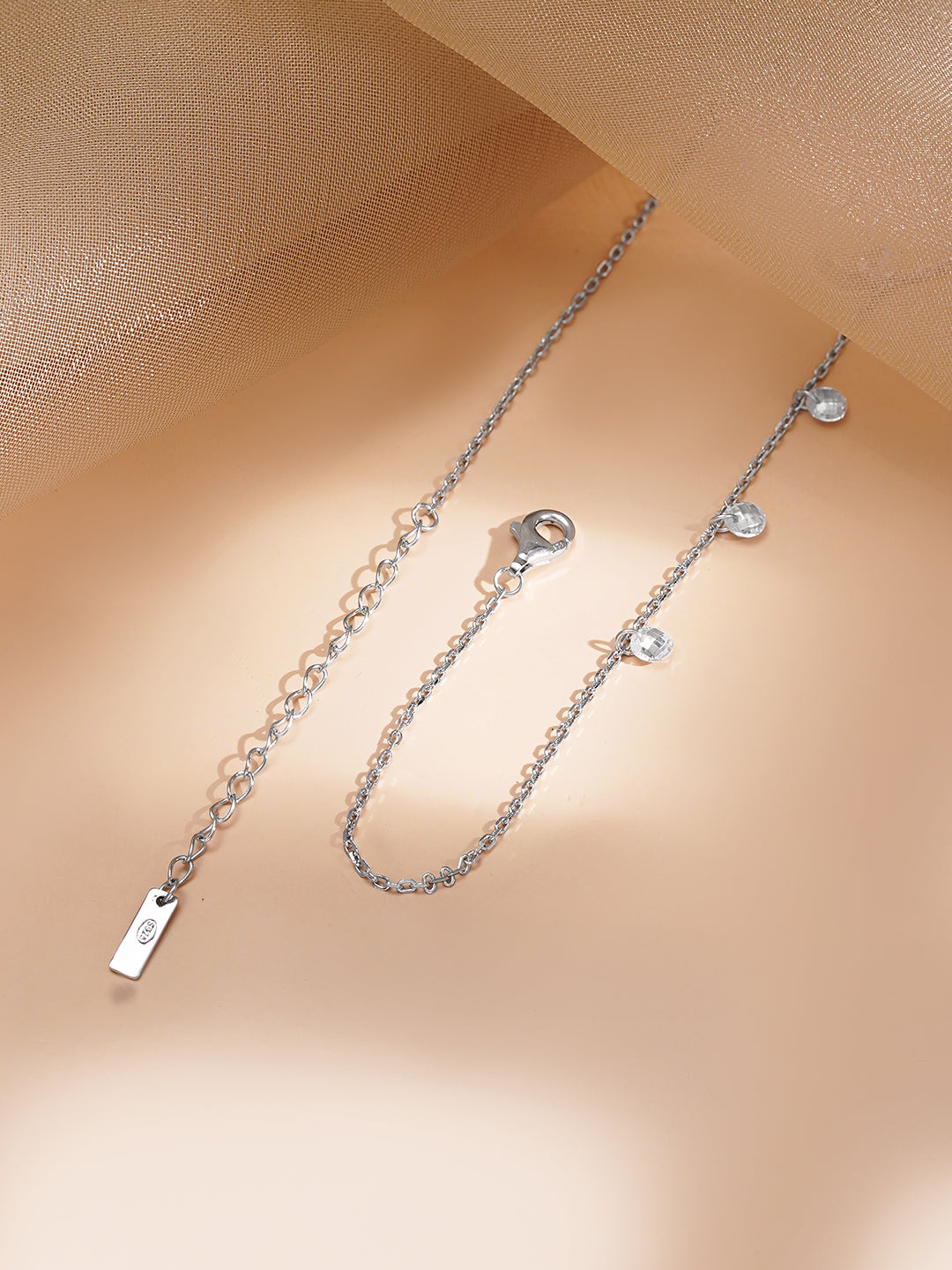925 Fine Silver Crystal Drop Charm Necklace