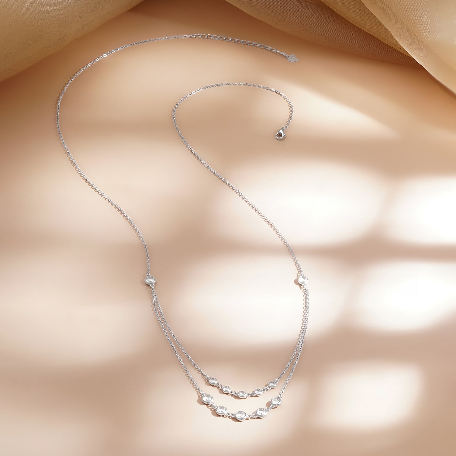 925 Fine Silver Crystal Layered Chain Necklace