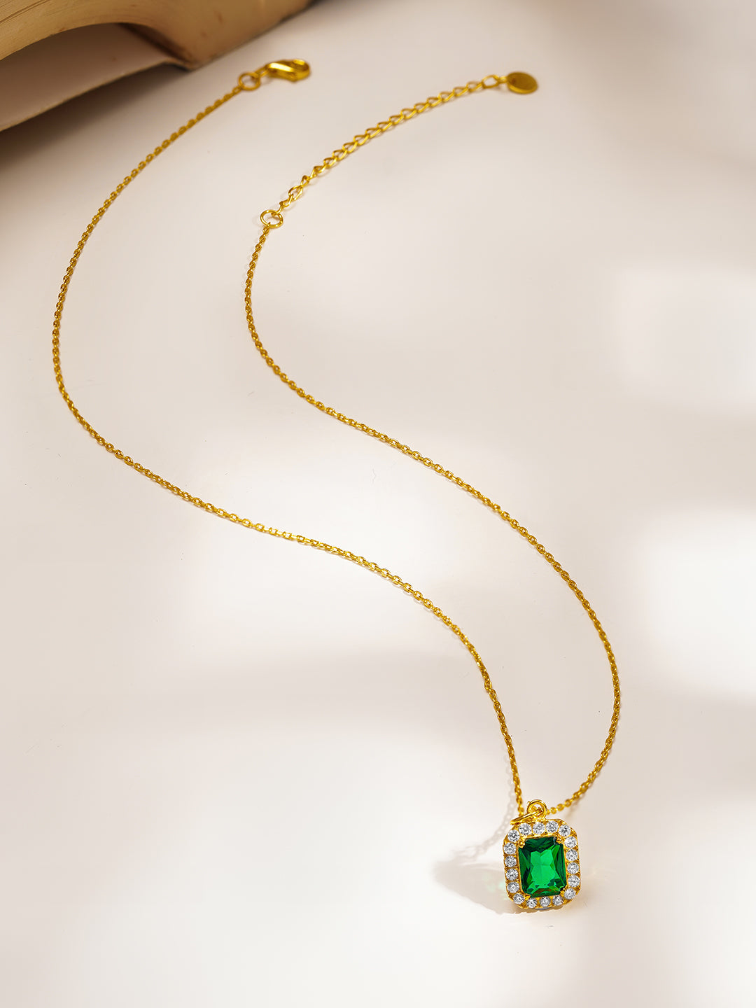 925 Fine Silver Emerald Halo Diamond Pendant Necklace