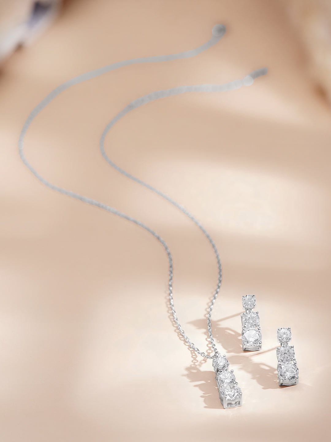 925 Fine Silver Diamond Cascade Pendant Set