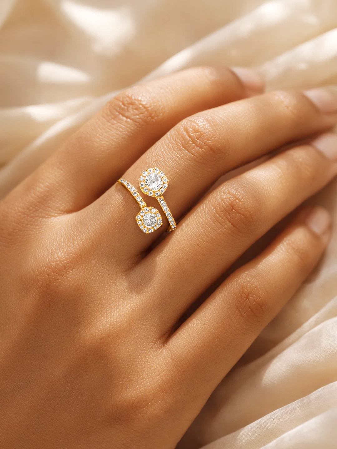 925 Fine  Silver Twin Cluster Wrap Ring