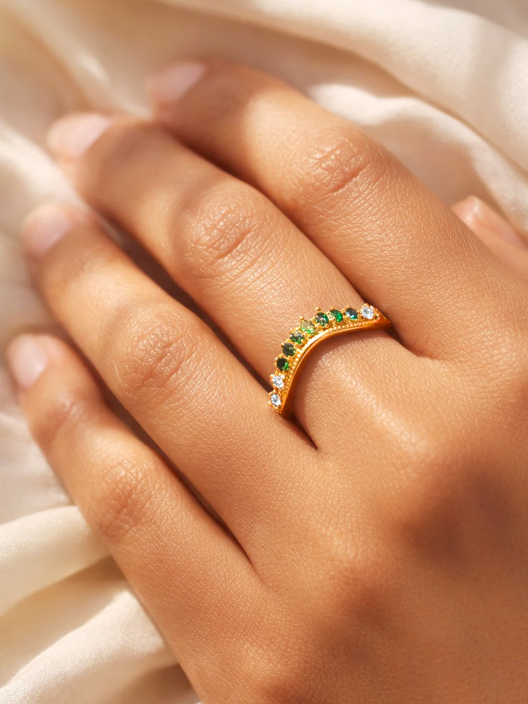 925 Fine  Silver Green Crystal Glow Ring