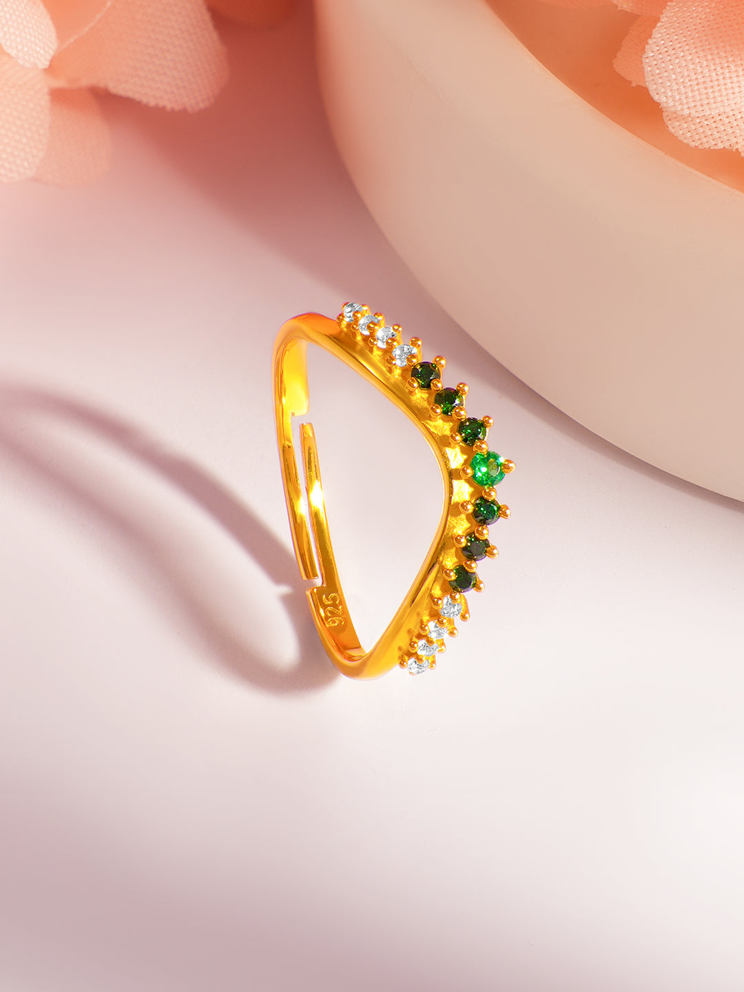 925 Fine  Silver Green Crystal Glow Ring