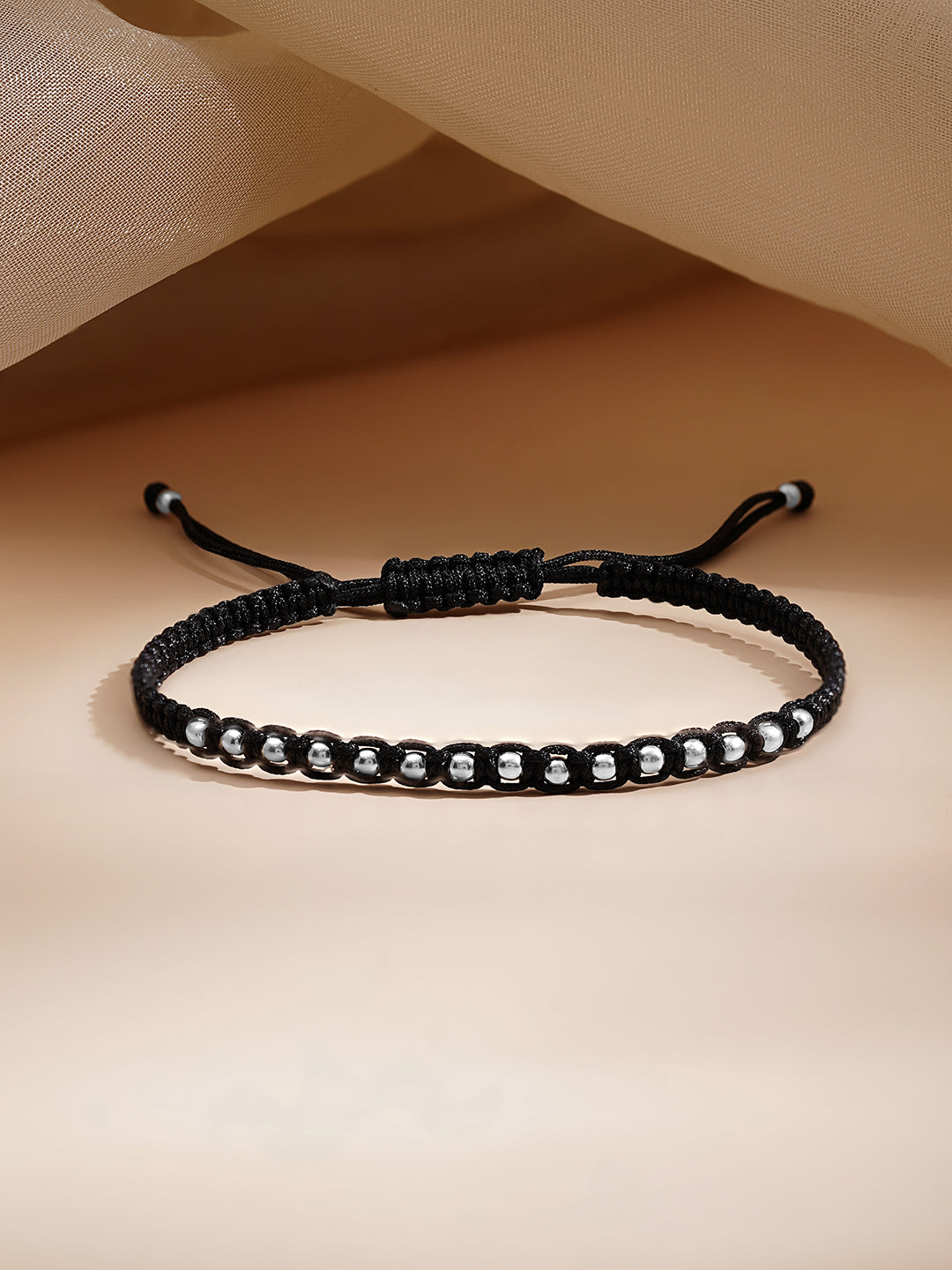 925 Fine Silver Beaded Cord Bracelet