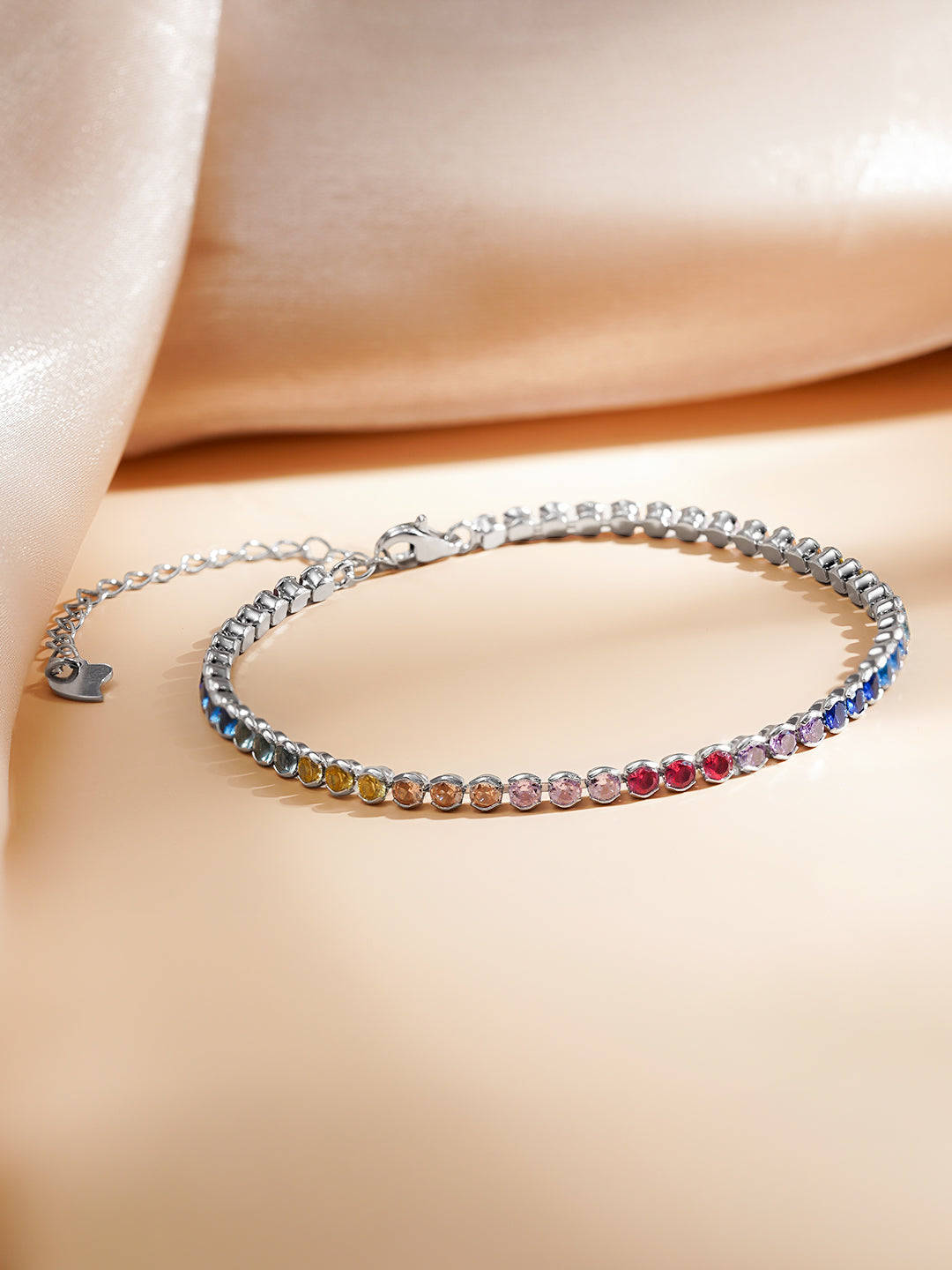 925 Fine Silver Rainbow Crystal Bracelet