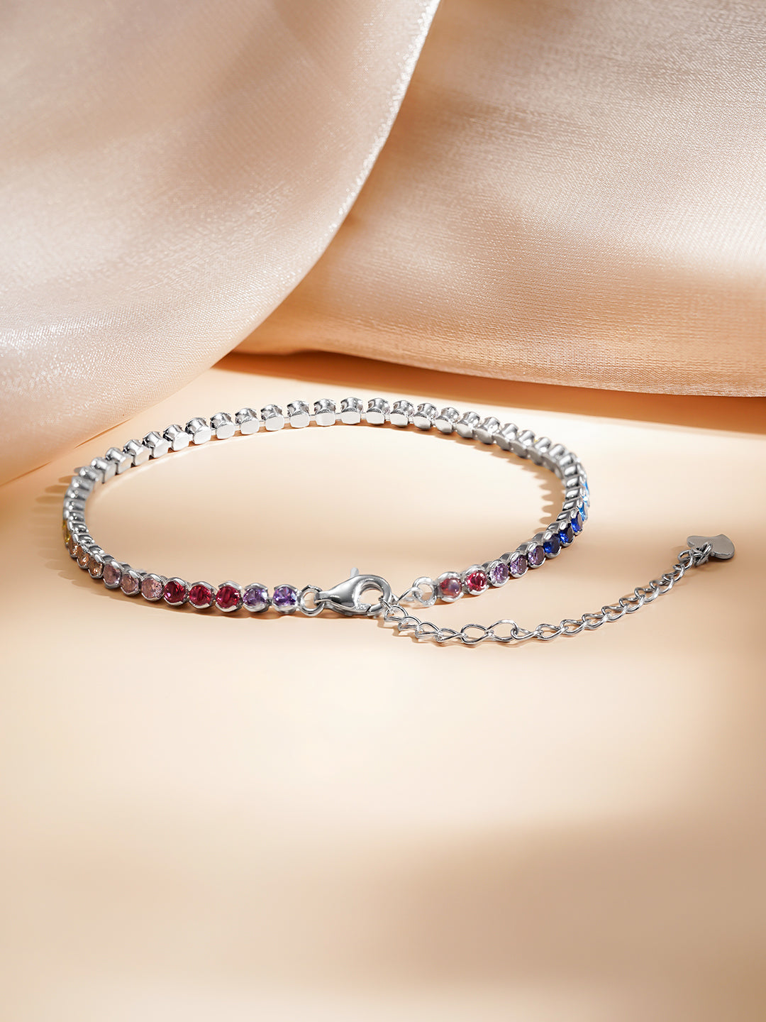 925 Fine Silver Rainbow Crystal Bracelet