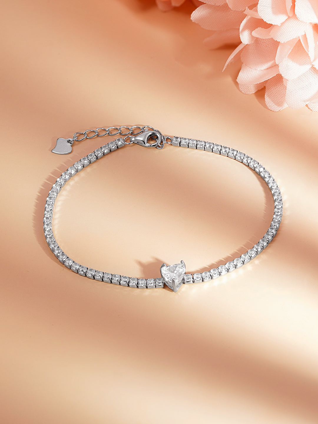 925 Fine Silver Sweet Heart Tennis Bracelet