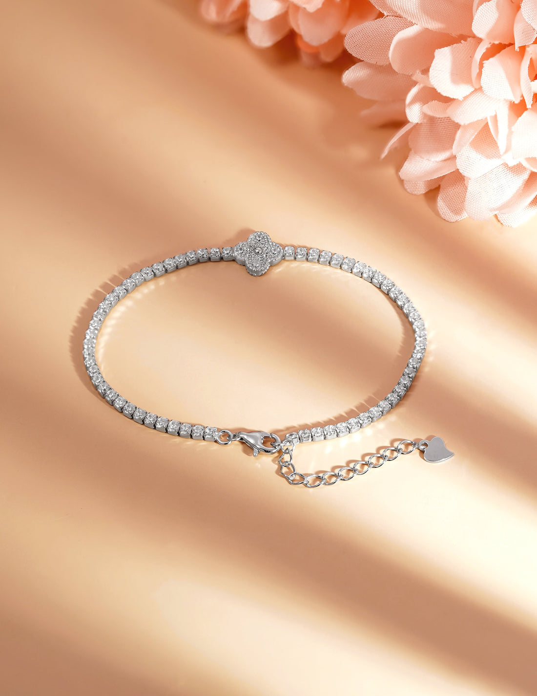 925 Fine Silver Diamond Clover Spark Bracelet
