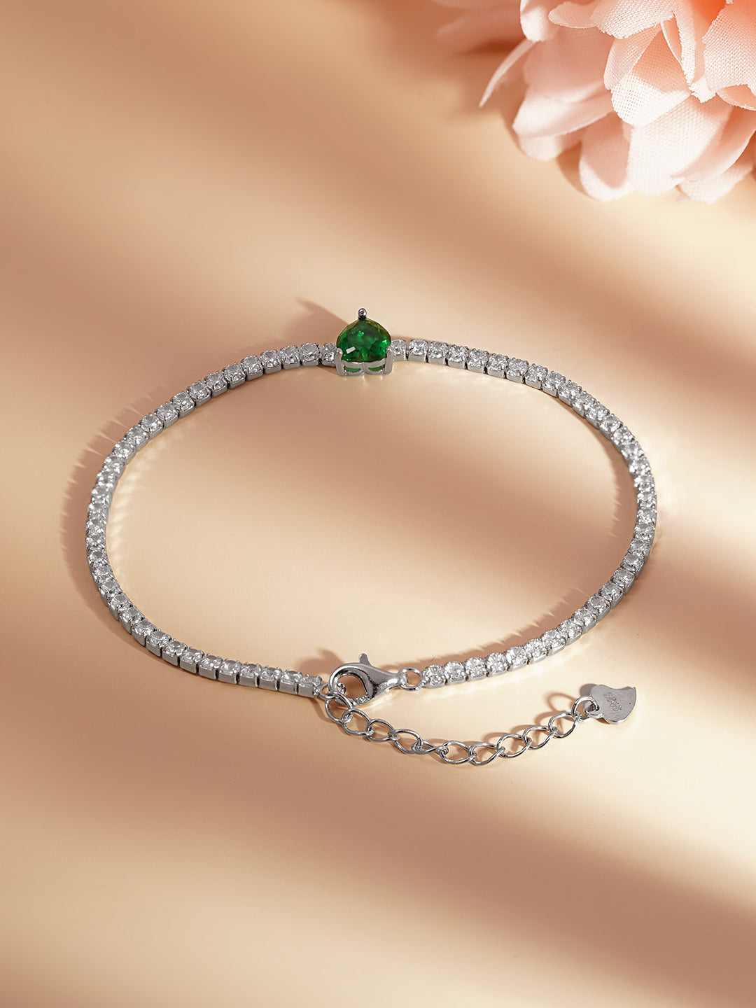 925 Fine Silver Emerald Heart Tennis Bracelet