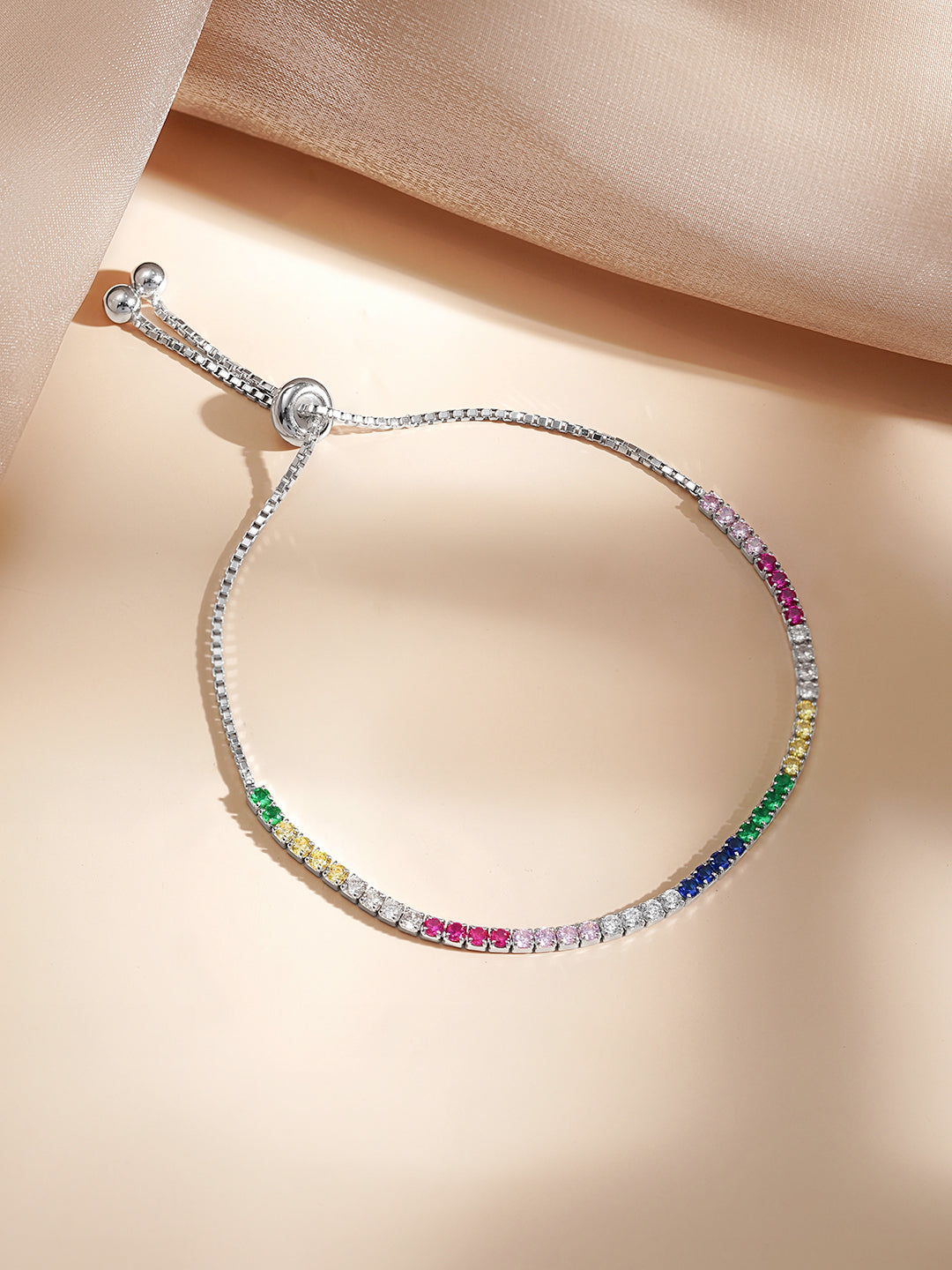 925 Fine Silver Multicolor Crystal Charm Bracelet