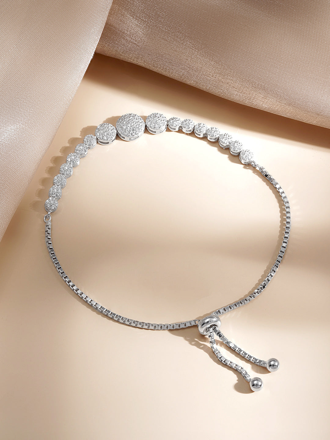 925 Fine Silver Crystal Circle Charm Bracelet