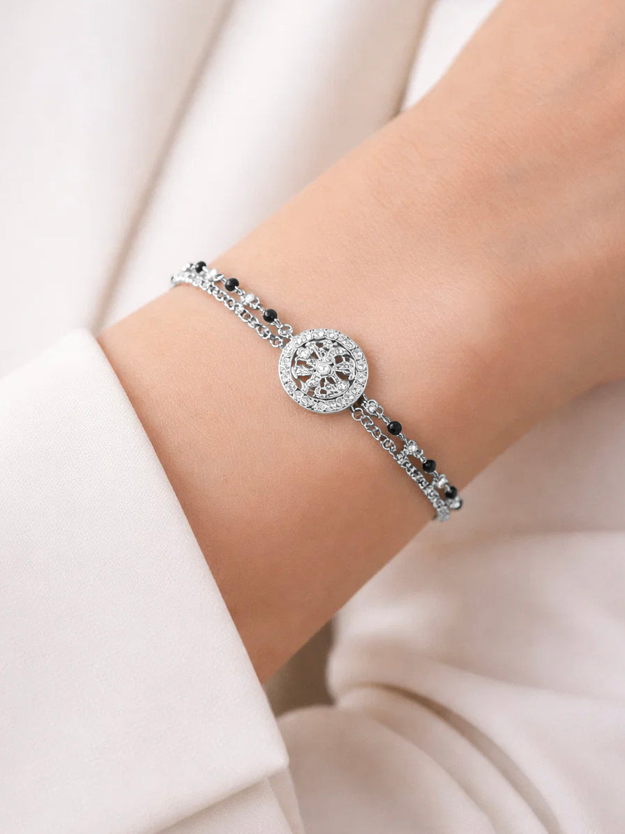 925 Fine  Silver Crystal Medallion Link Bracelet