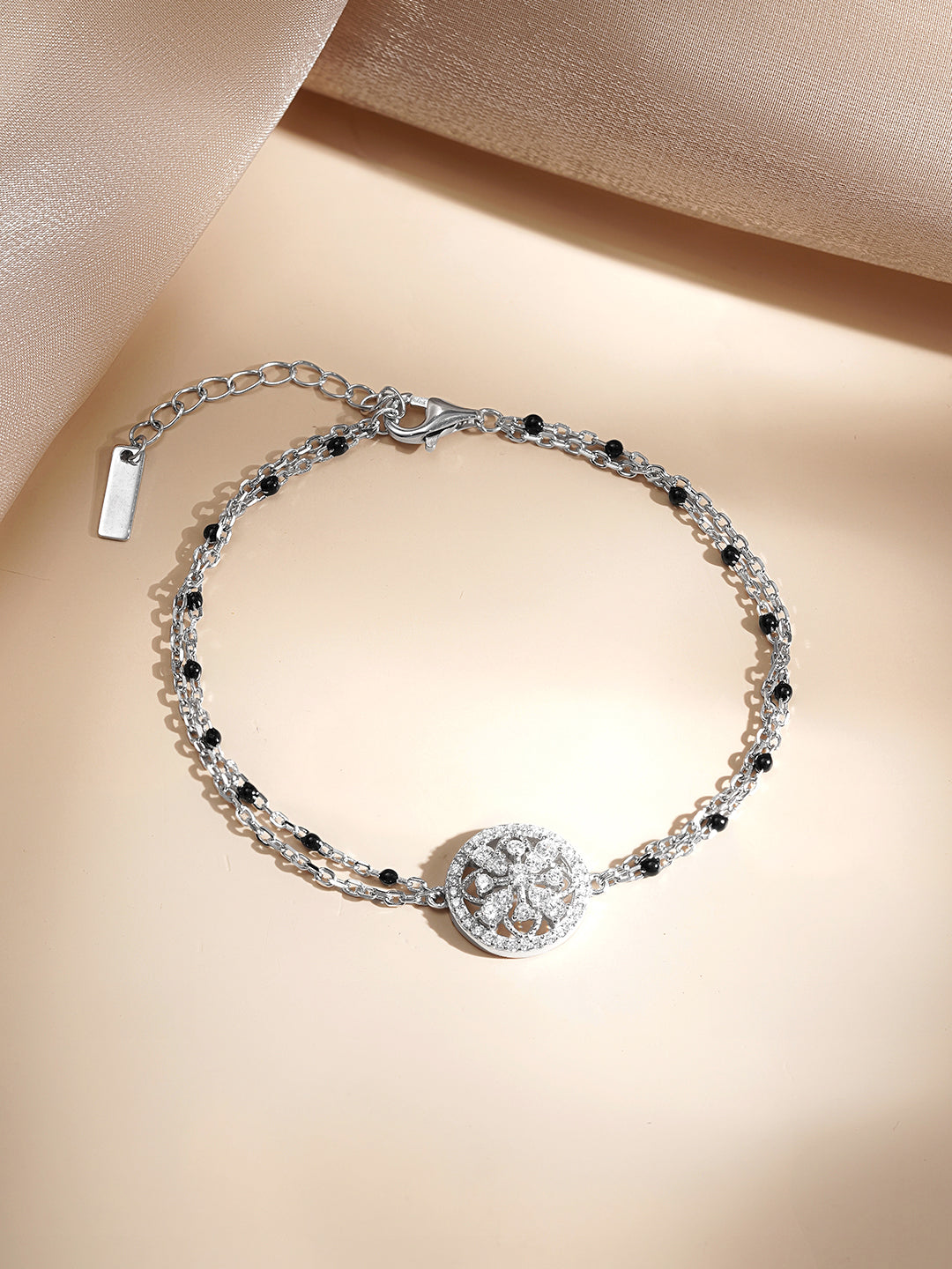 925 Fine  Silver Crystal Medallion Link Bracelet