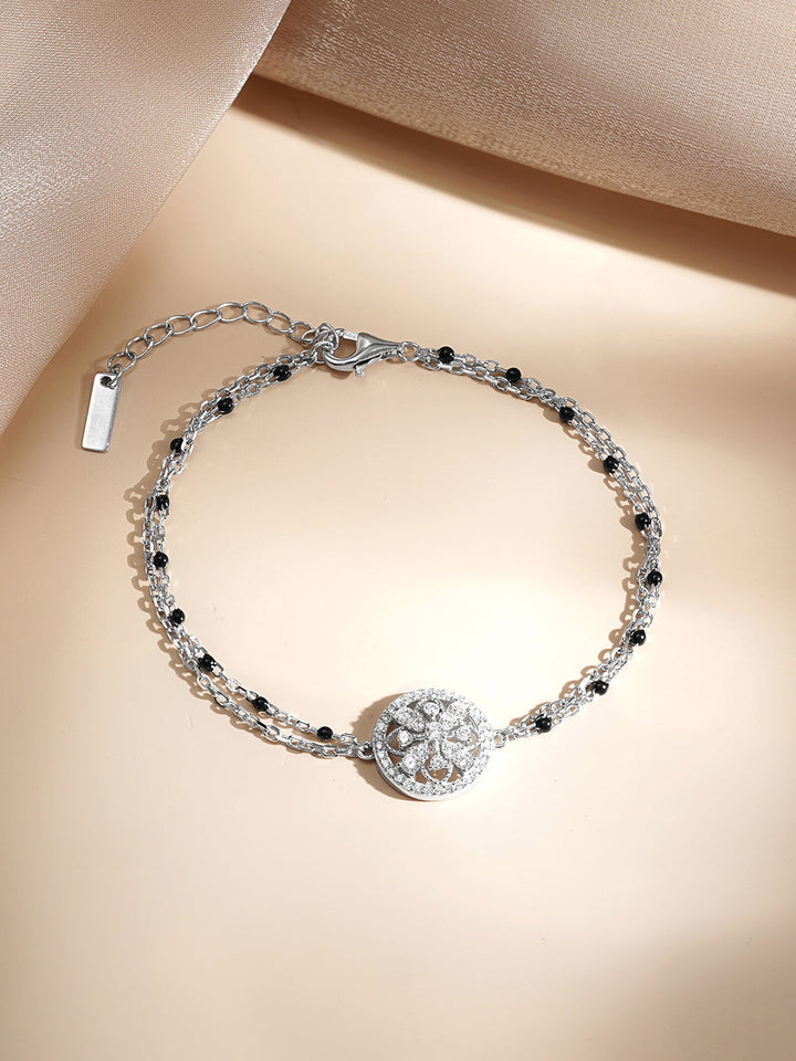 925 Fine  Silver Crystal Medallion Link Bracelet