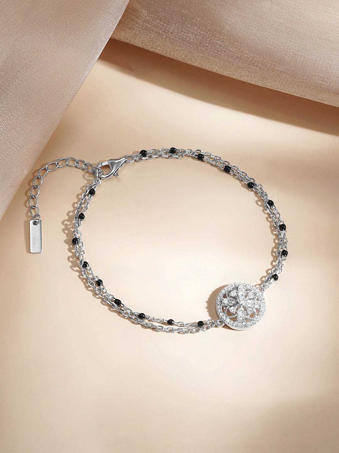 925 Fine  Silver Crystal Medallion Link Bracelet