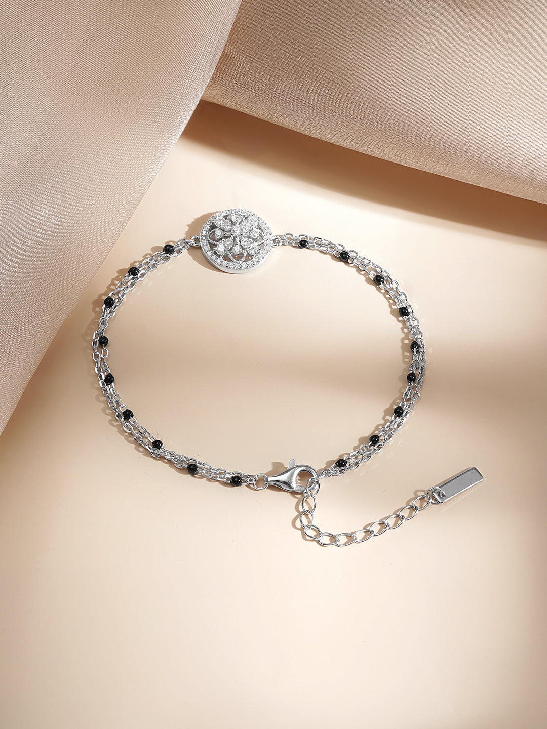 925 Fine  Silver Crystal Medallion Link Bracelet