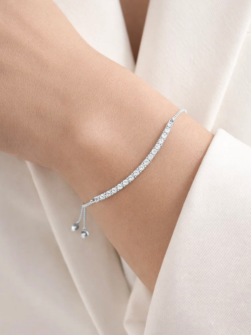 925 Fine Silver Crystal Statement Tennis Bracelet