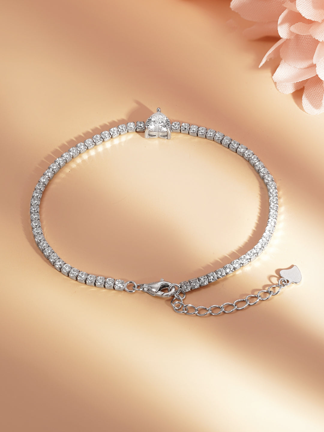 925 Fine Silver Heart Crystal Tennis Bracelet