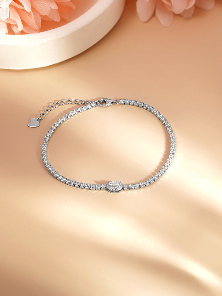 925 Fine Silver Crystal Charm Tennis Bracelet