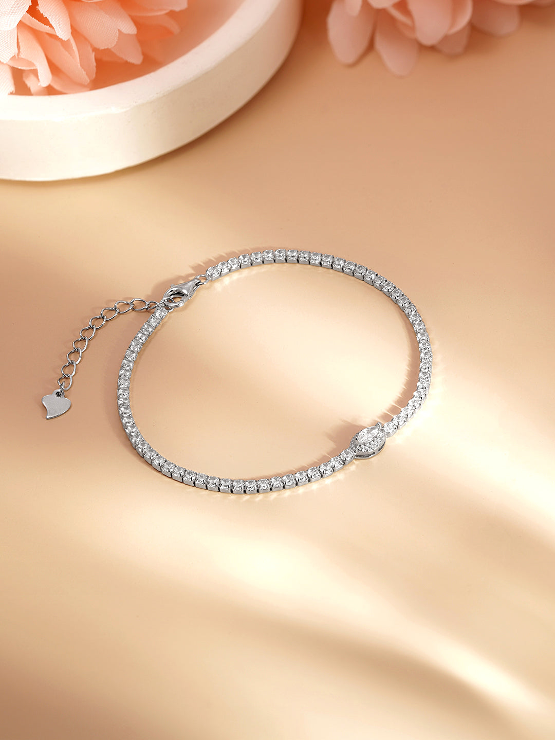 925 Fine Silver Crystal Charm Tennis Bracelet