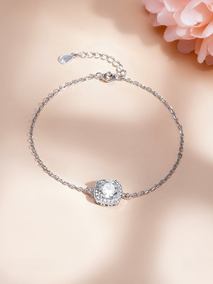 925 Fine Silver Crystal Charm Adjustable Bracelet