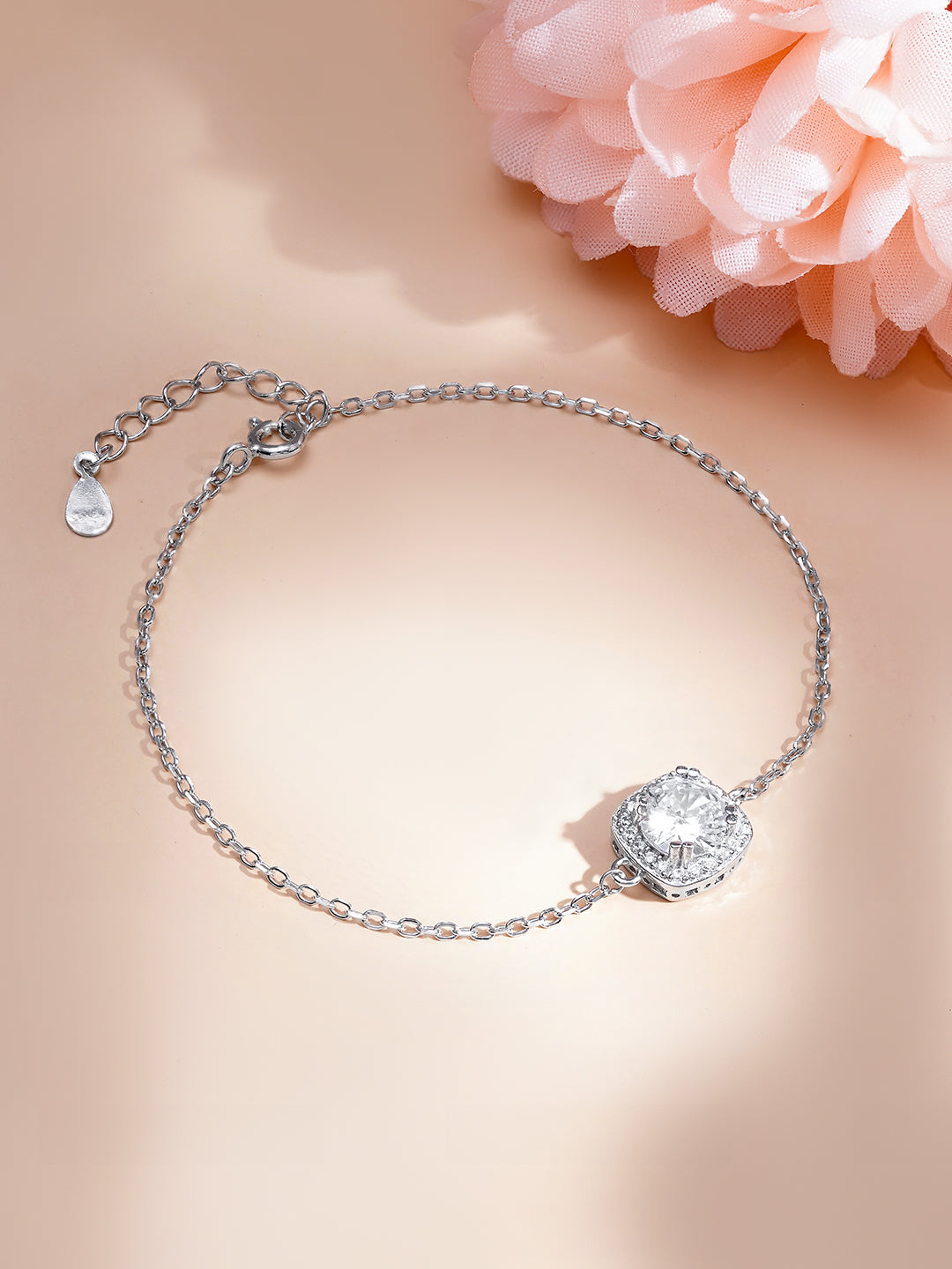 925 Fine Silver Crystal Charm Adjustable Bracelet