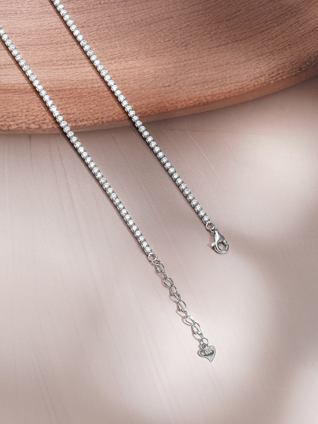 925 Fine Silver Rhodium Plated American Diamond Zirconia Teardrop Necklace