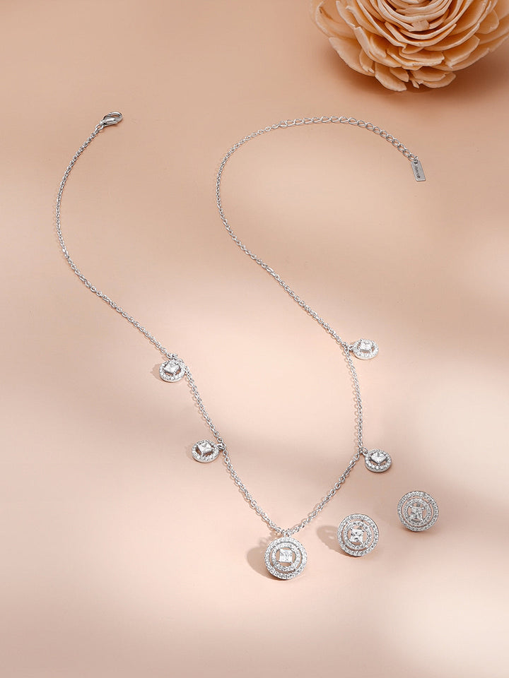 925 Fine Silver Rhodium Plated Necklace Set With Round Charms