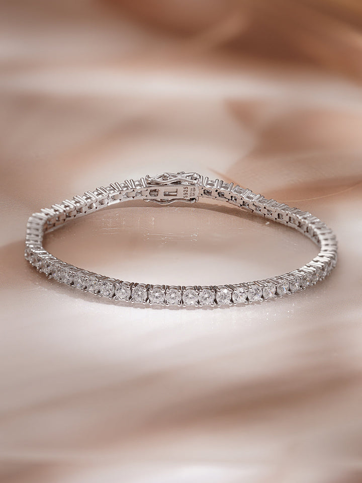 925 Fine Silver Rhodium Plated American Diamond Zirconia Snake Design Bracelet