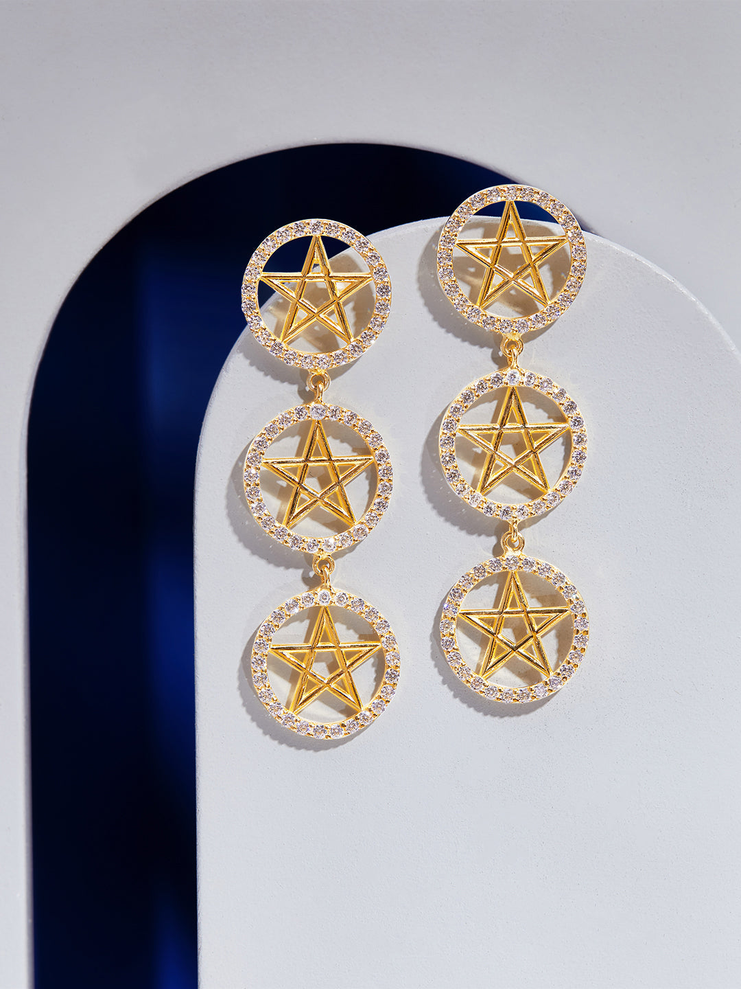 Rubans 925 Silver Sparkle Like A Star Drop Earrings - Gold Plated