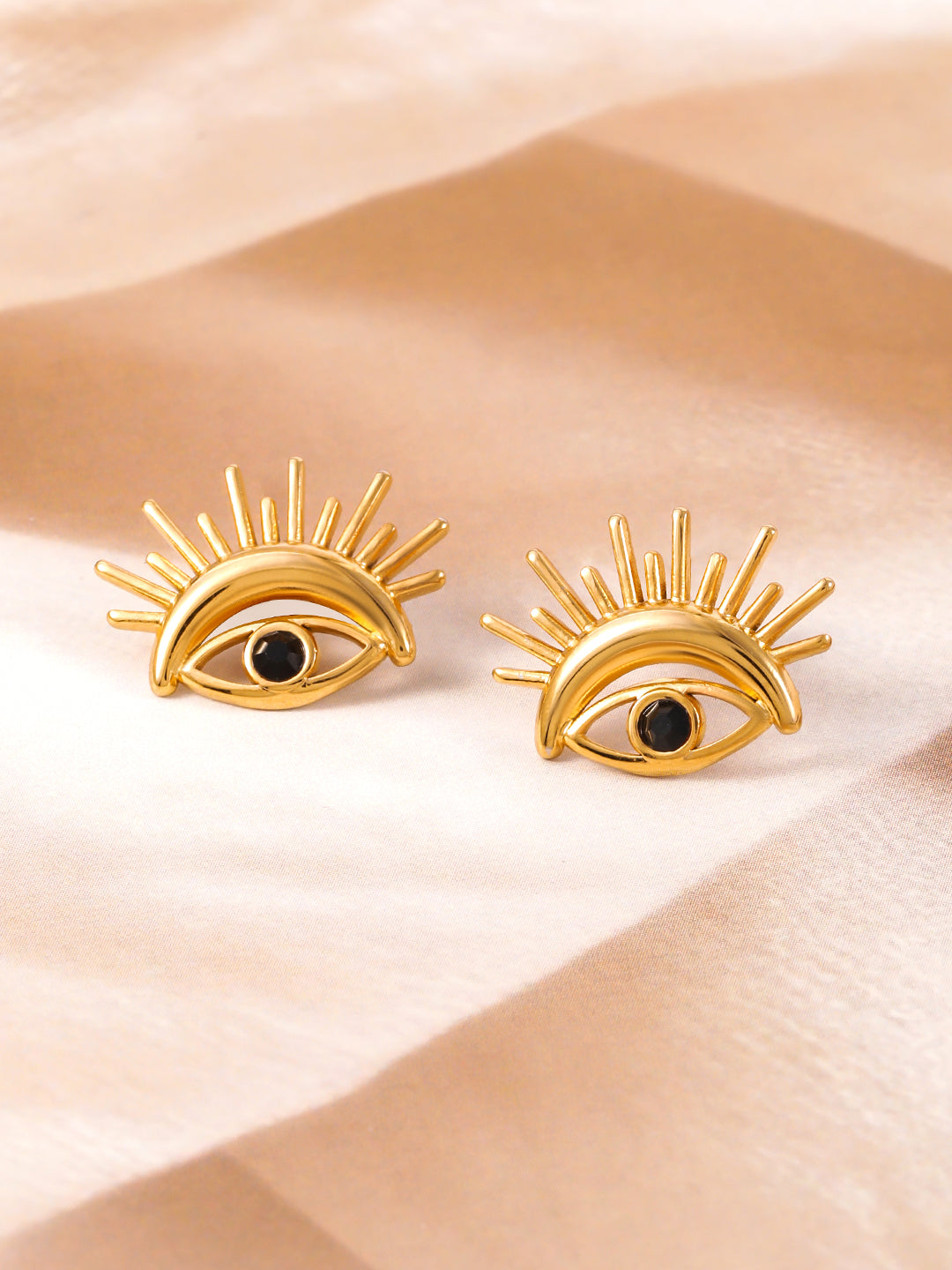 18K Gold Plated Stainless Steel Tarnish-Free Waterproof Evil Eye Stud Earrings