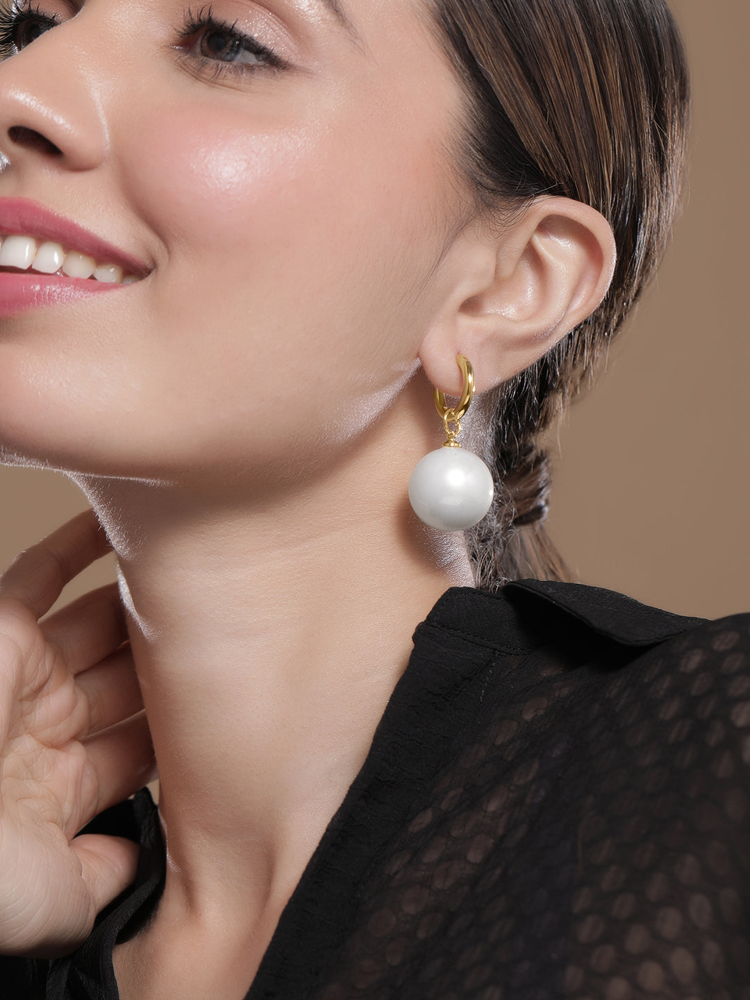 Golden Circles Pearl Hoop Drops
