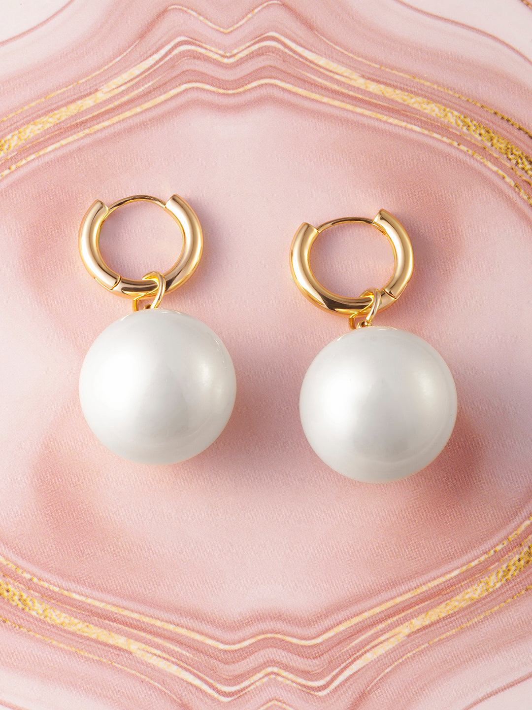 Golden Circles Pearl Hoop Drops