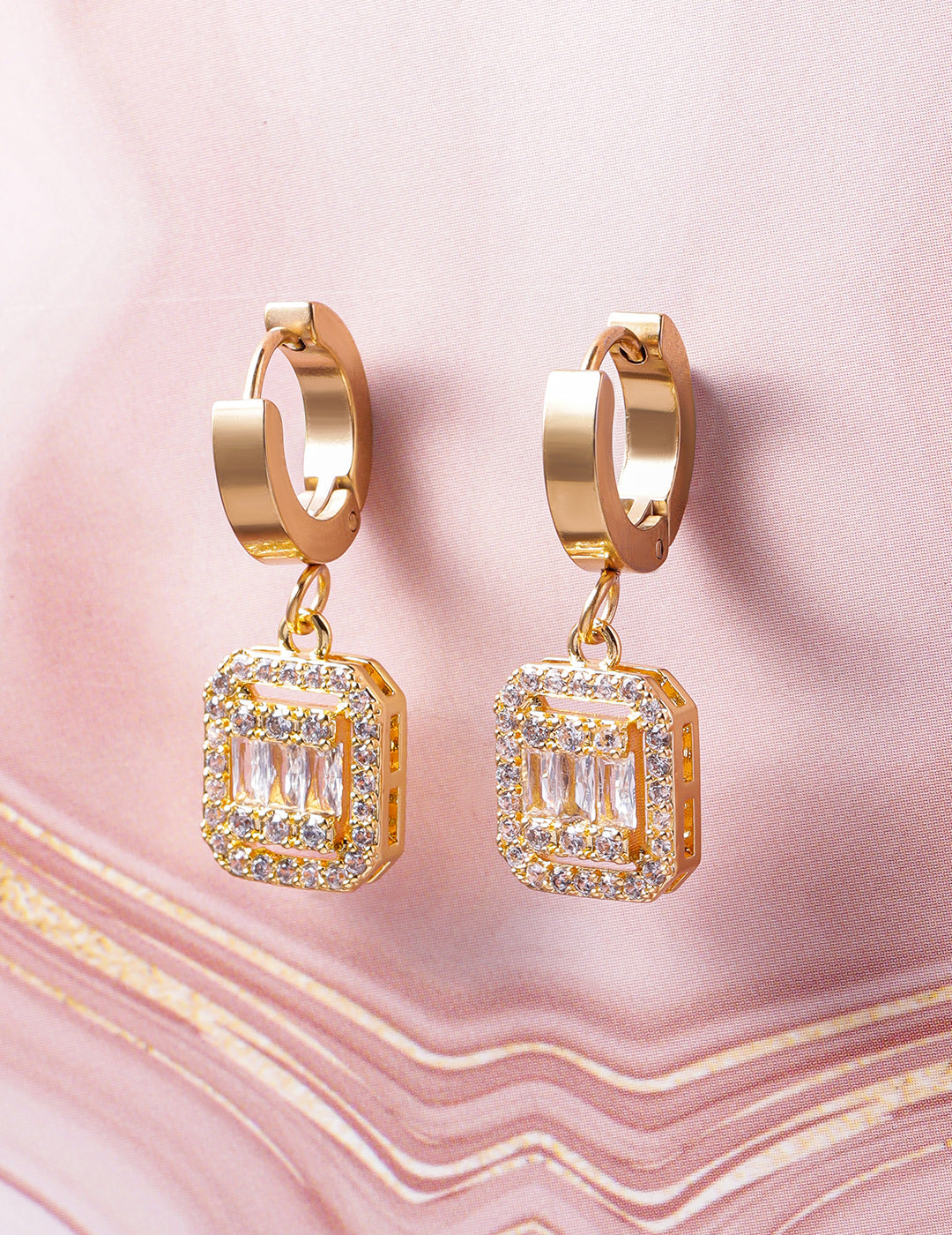 American Diamond Zirconia Gold Toned Drop Earrings