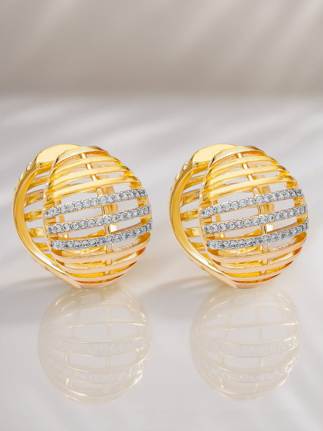 Gold American Diamond Zirconia Cage Stud Earrings