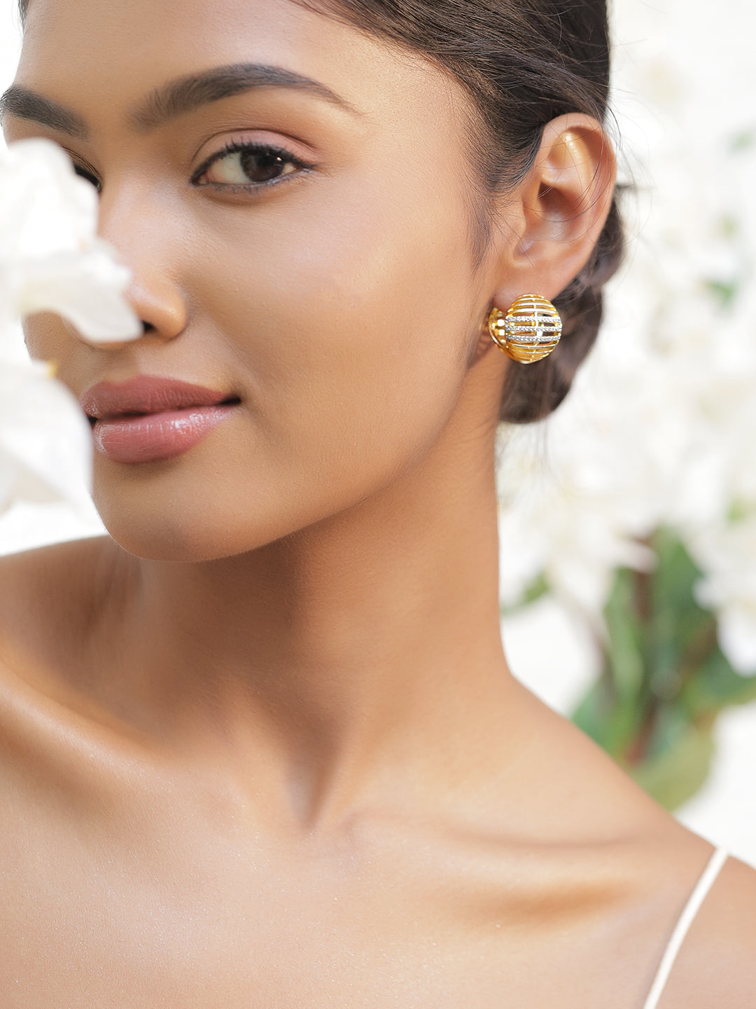 Gold American Diamond Zirconia Cage Stud Earrings