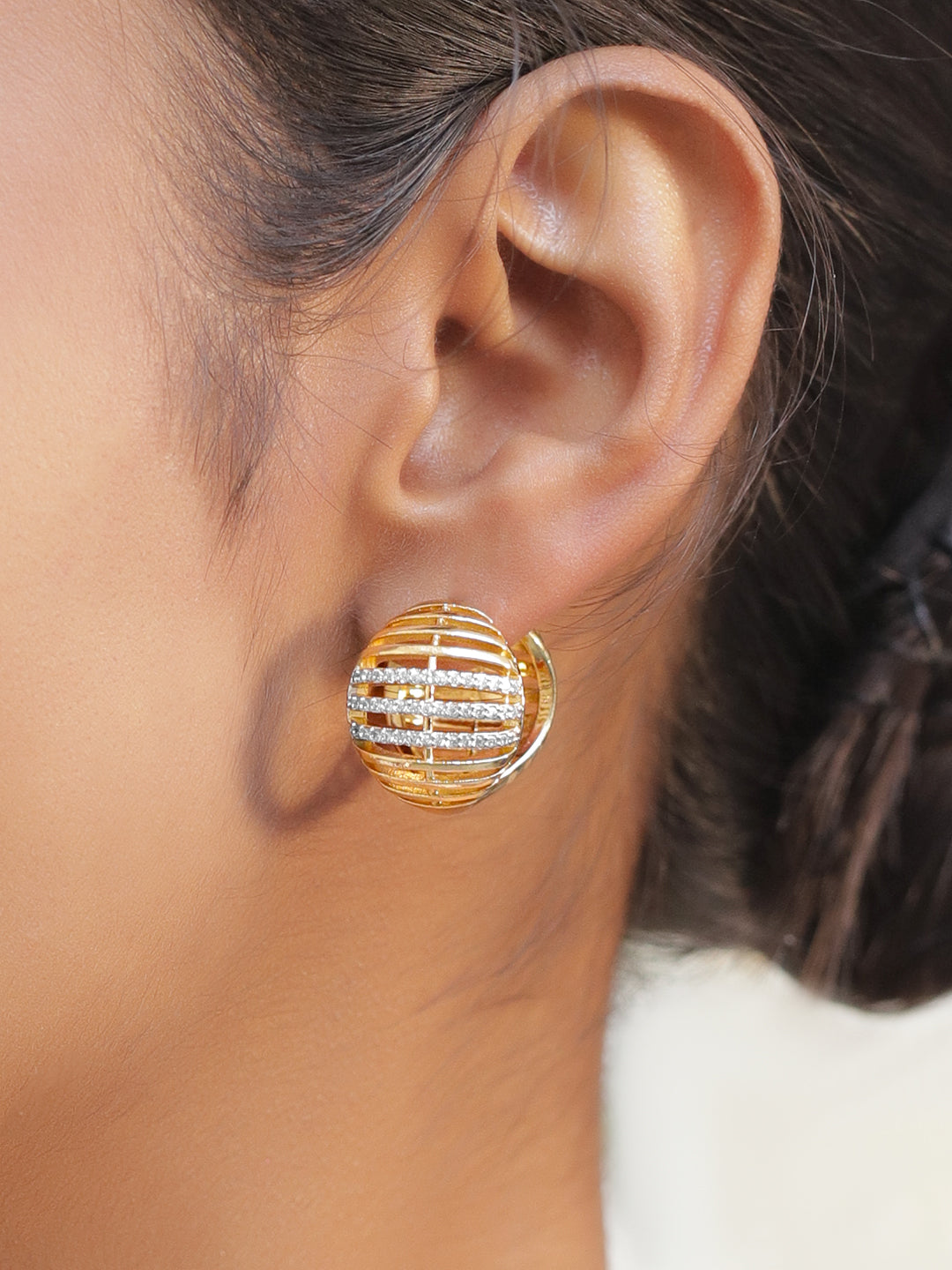 Gold American Diamond Zirconia Cage Stud Earrings