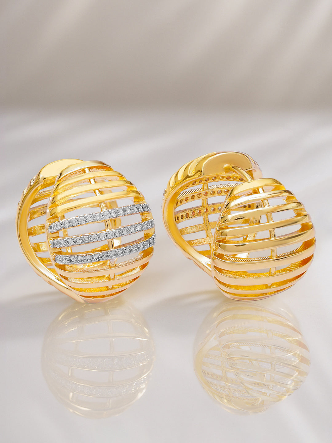 Gold American Diamond Zirconia Cage Stud Earrings