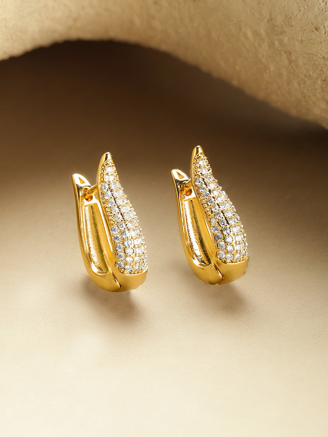 Crystal Gold Toned Huggie Earrings