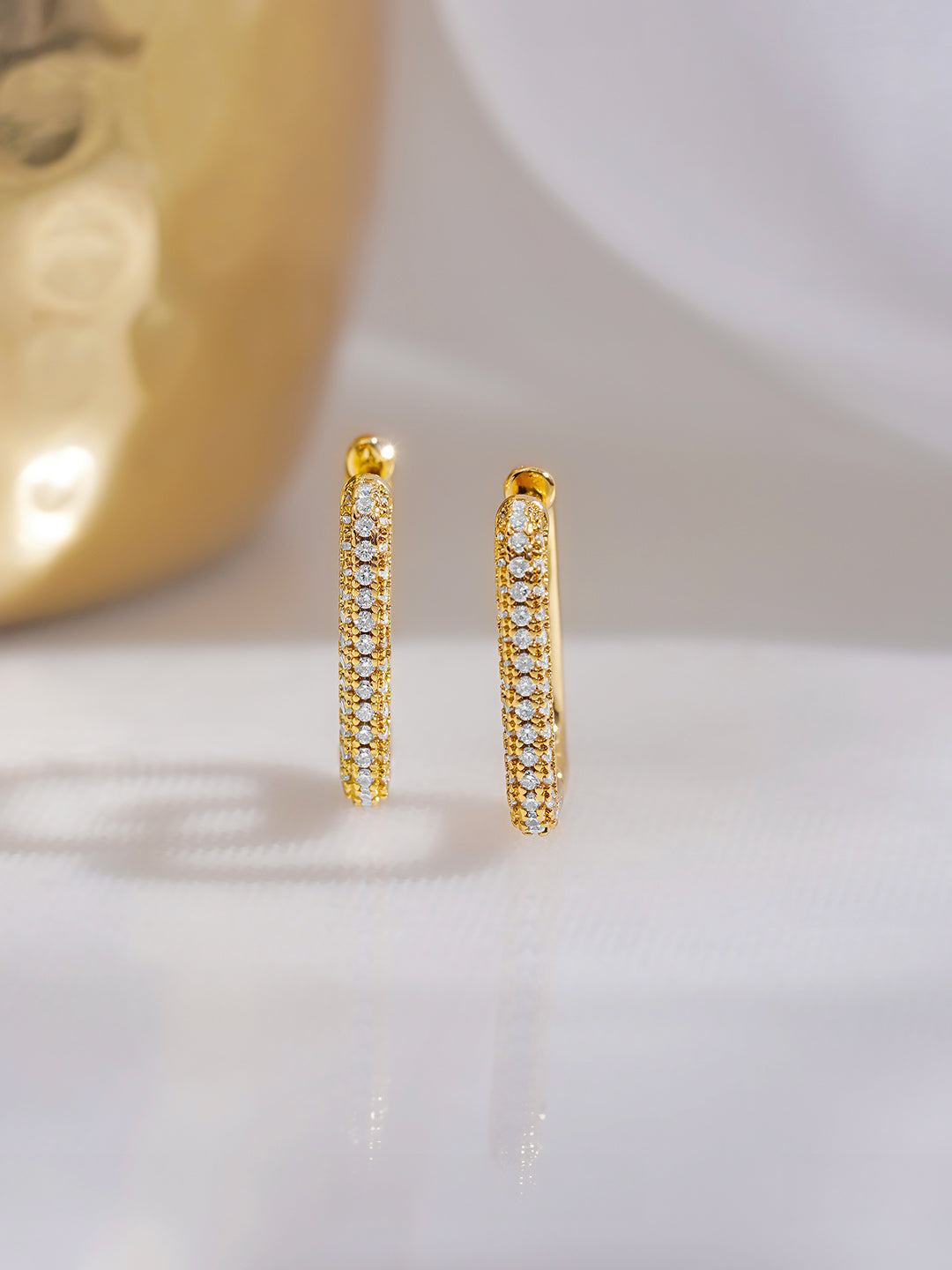 Rubans Voguish 18K Gold-Plated Crystal AD Rectangular Minimal Hoop Earrings