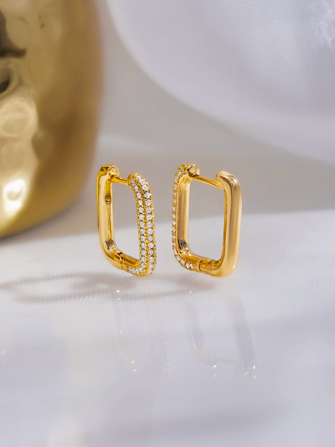 Rubans Voguish 18K Gold-Plated Crystal AD Rectangular Minimal Hoop Earrings