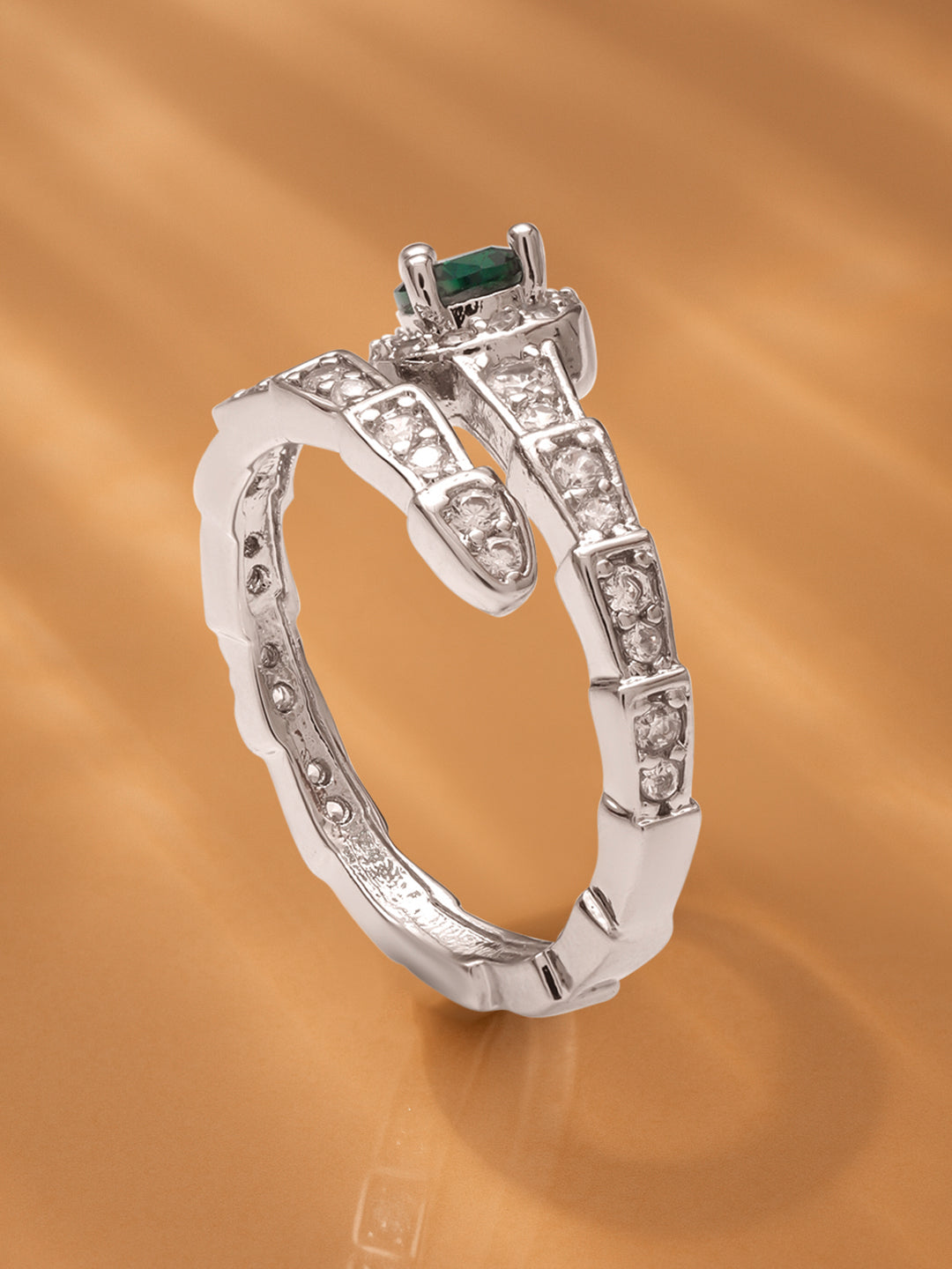 Green Accented American Diamond Zirconia Ring