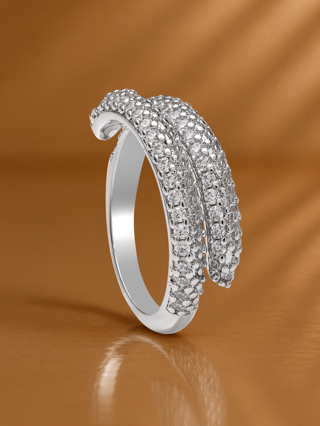 American Diamond Zirconia Dual-Band Silver Ring