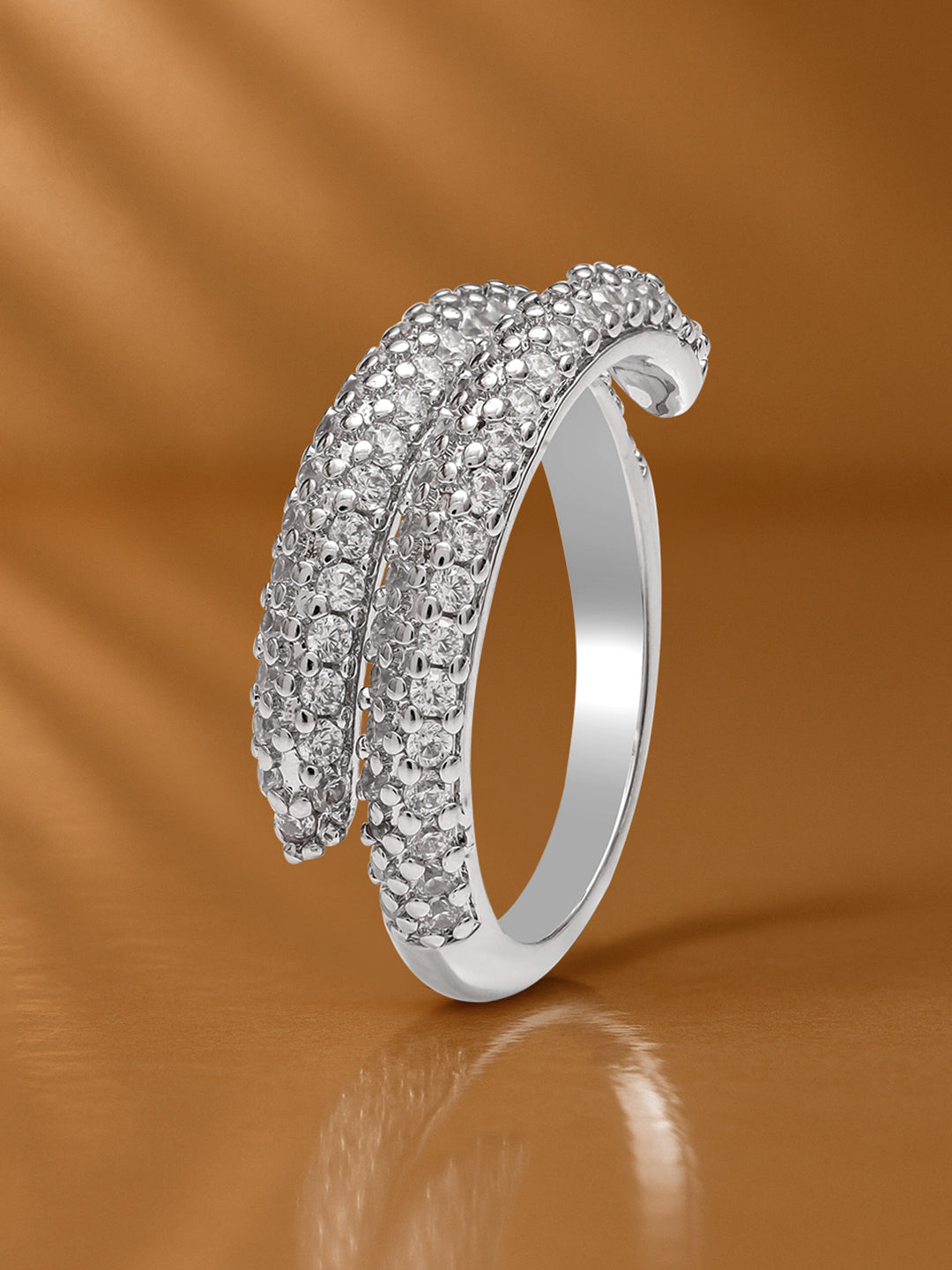 American Diamond Zirconia Dual-Band Silver Ring
