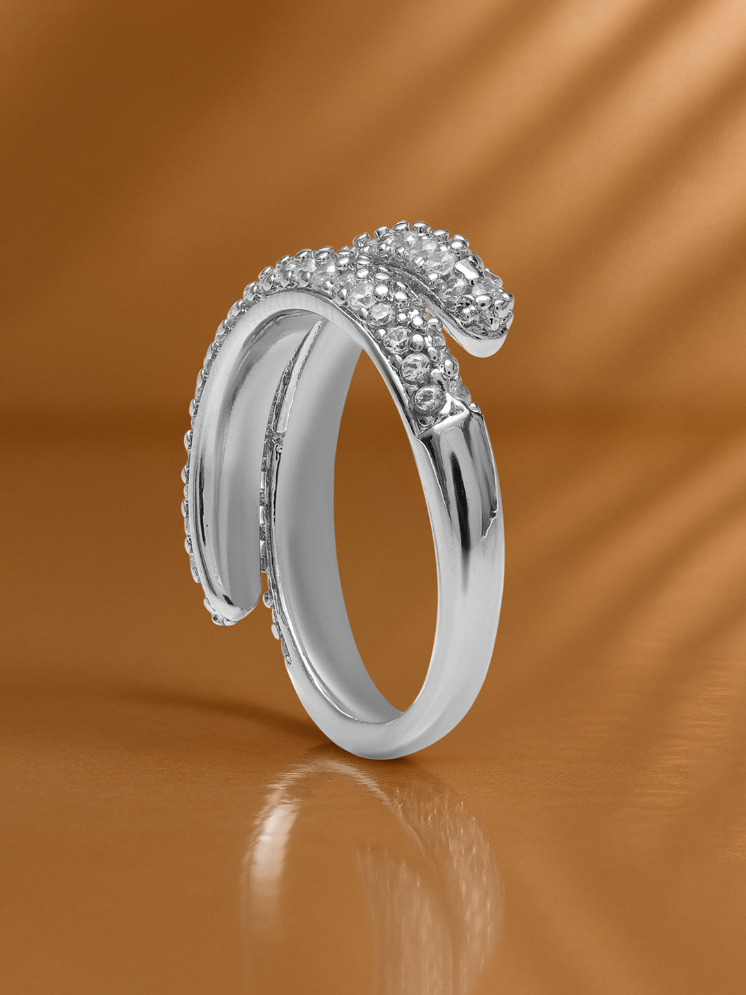 American Diamond Zirconia Dual-Band Silver Ring
